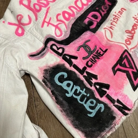 Custom painted white denim size medium Jean jacket “ - Picture 11 of 16